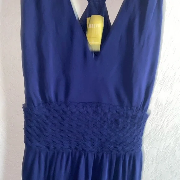 Anthropologie Maeve Jewel Blue Twisted Straps Stretchy Pockets Maxi Chic Dress 6 - Picture 4 of 11